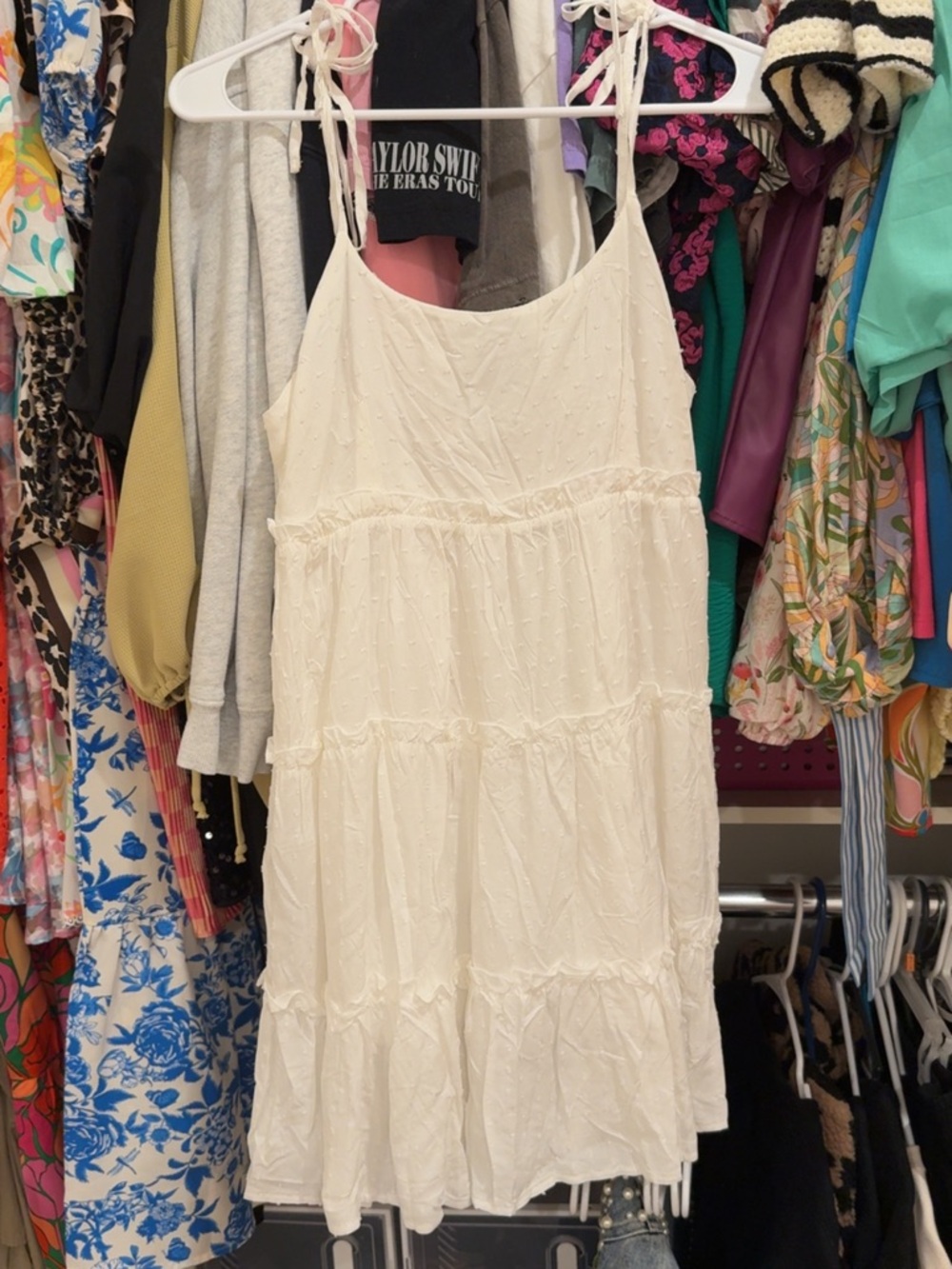 Women’s Cream Tiered Sundress with Tie Straps